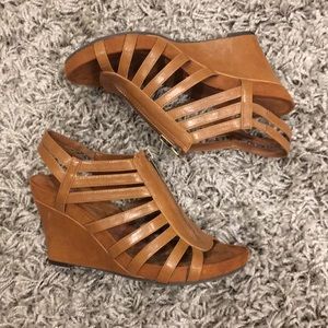 Strappy Wedge Sandals with Zip Front, Size 9.5